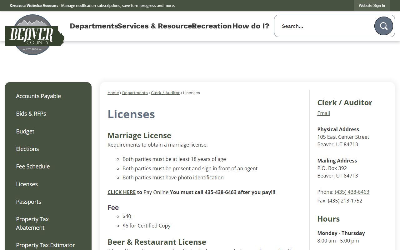 Beaver County Clerk Auditor office for local bankruptcy-related records