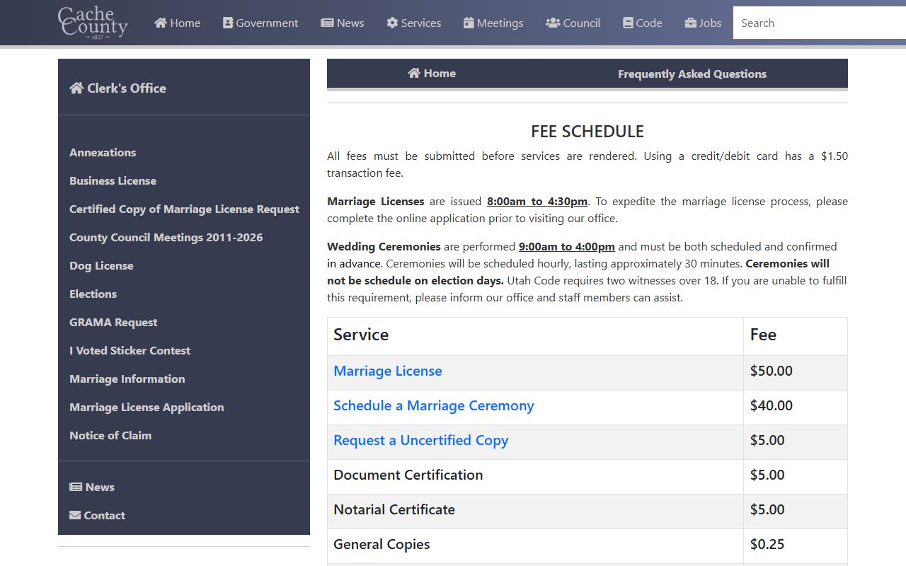 Cache County Clerk office in Logan for marriage records and bankruptcy-related filings